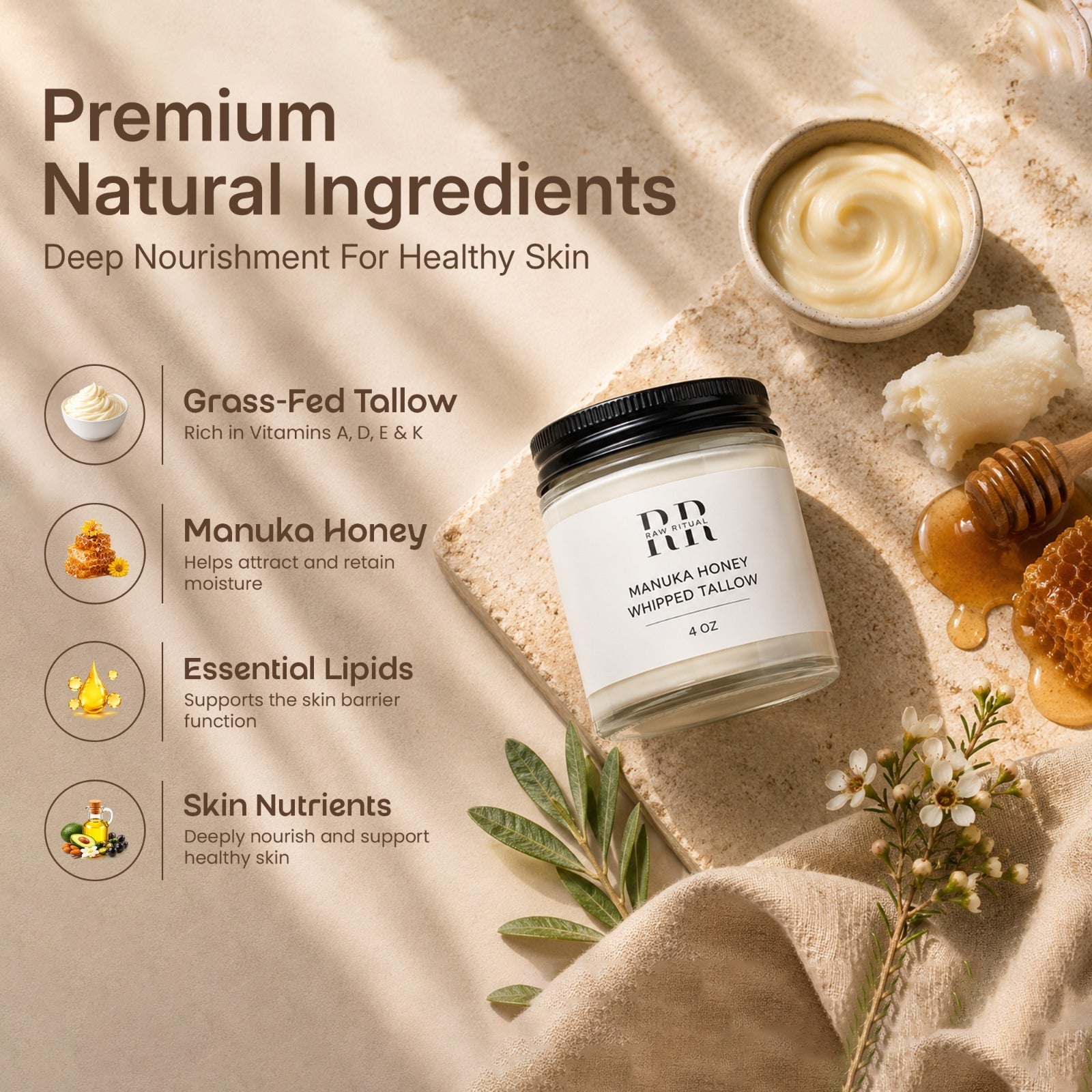 Manuka Honey Whipped Tallow Balm — 4oz